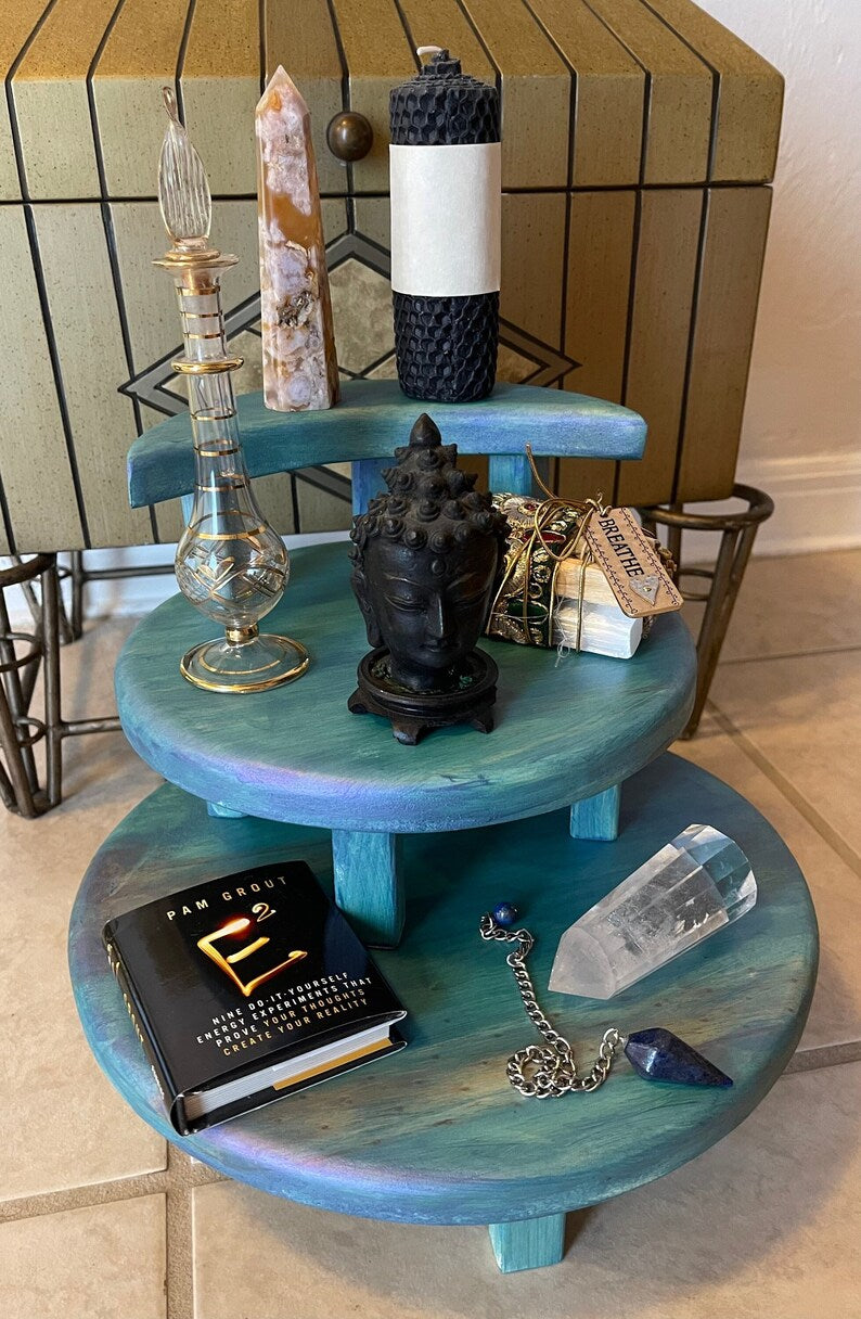 Galaxy Stain Crescent Moon Meditation Tables, Home Decor