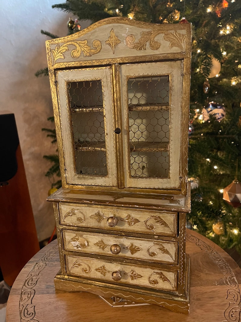 Vintage Italy Shabby Chic Hand Painted Jewelry Cabinet, Old World Vintage