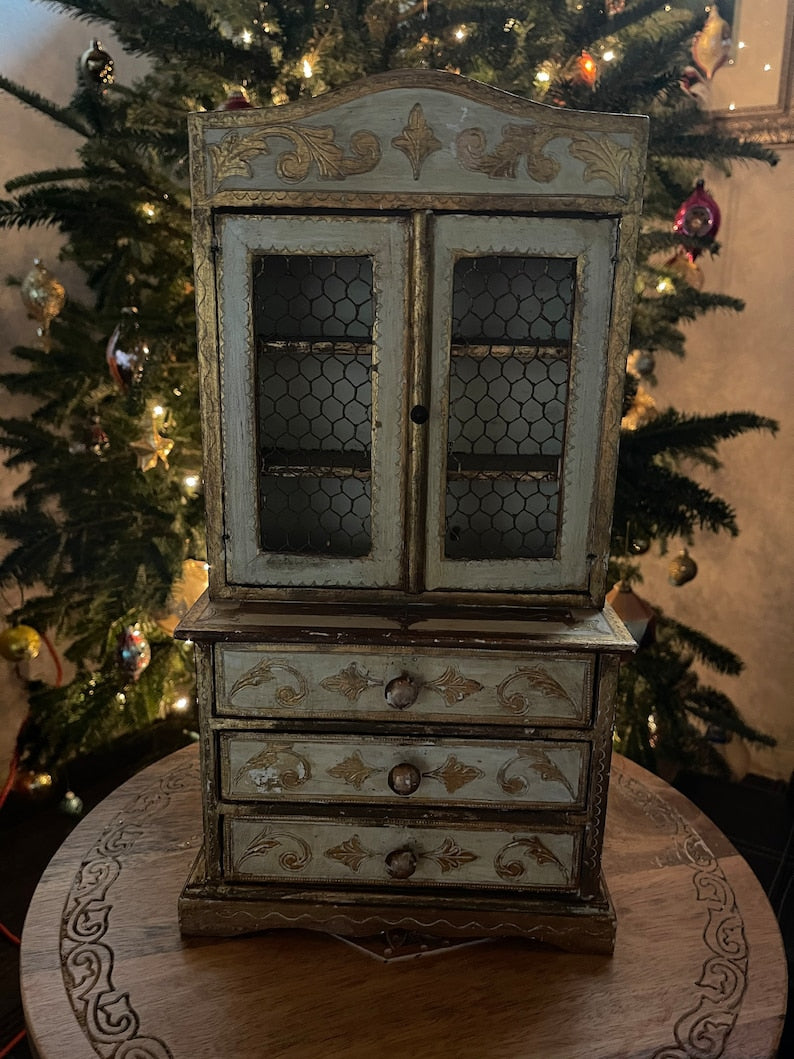 Vintage Italy Shabby Chic Hand Painted Jewelry Cabinet, Old World Vintage