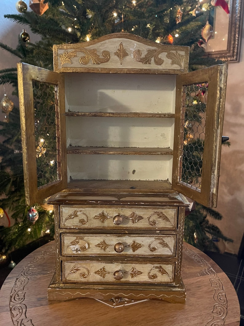 Vintage Italy Shabby Chic Hand Painted Jewelry Cabinet, Old World Vintage