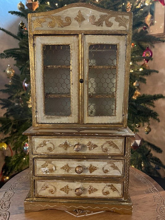 Vintage Italy Shabby Chic Hand Painted Jewelry Cabinet, Old World Vintage