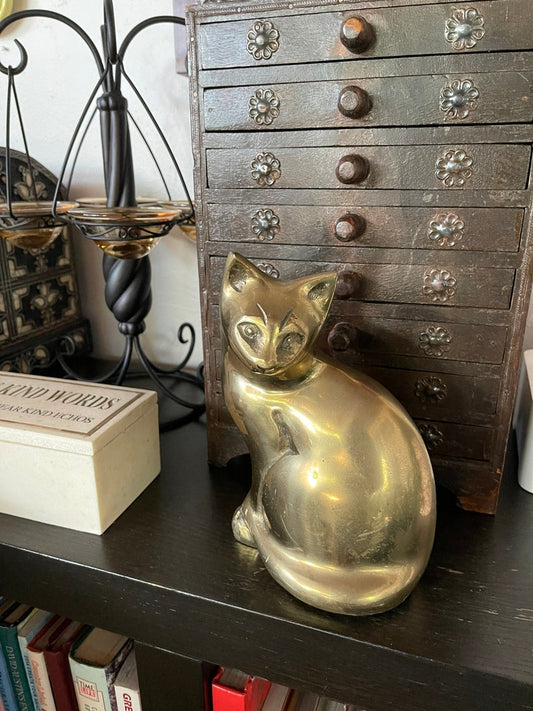 Vintage Brass Cat Figurine, Old World Vintage