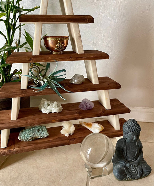 Beautifully Hand Crafted and Stained Temple Style Stacking Tables, Home Decor