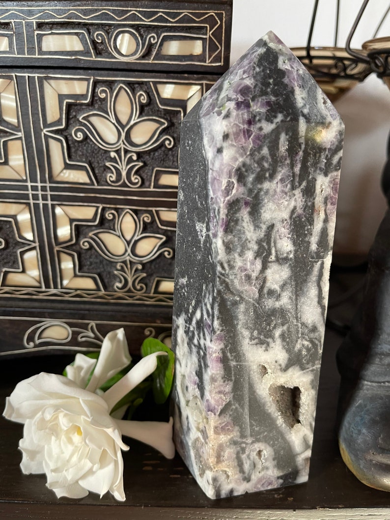 Extra Large Purple Fluorite Quartz Tower, Druzy Quartz Tower, Crystal Magic