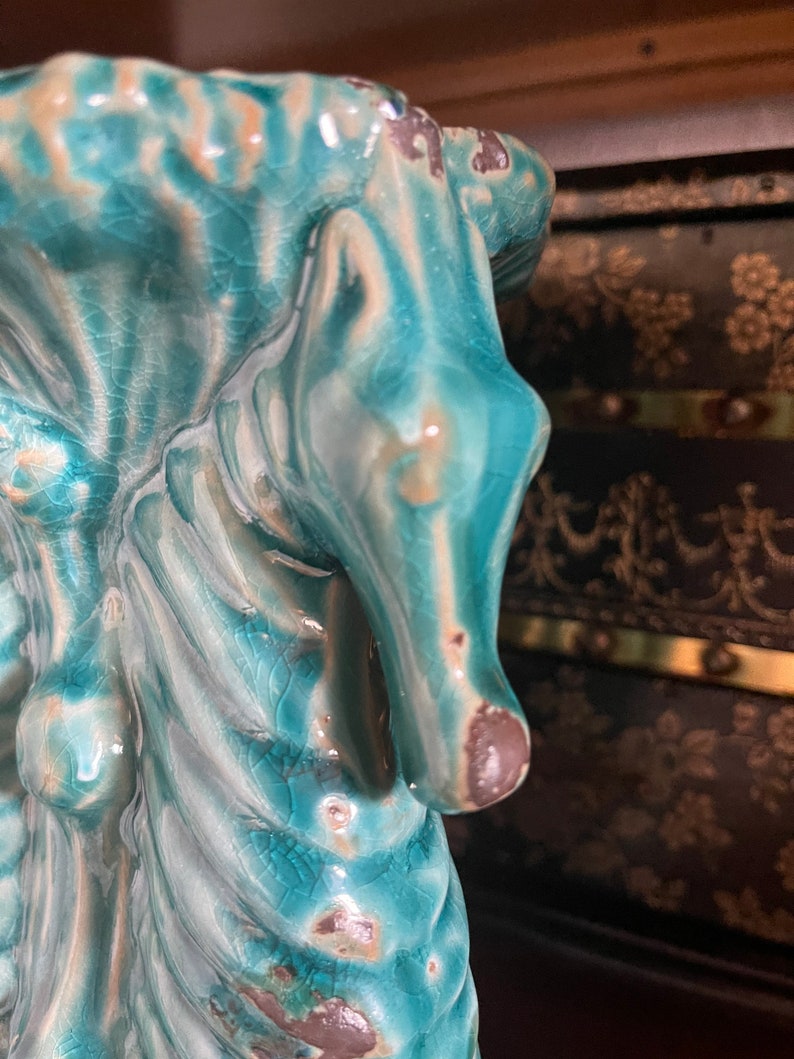 Beautiful and Unique Vintage Seahorse Vase, Three Seahorses, Beach Cottage Home Decor