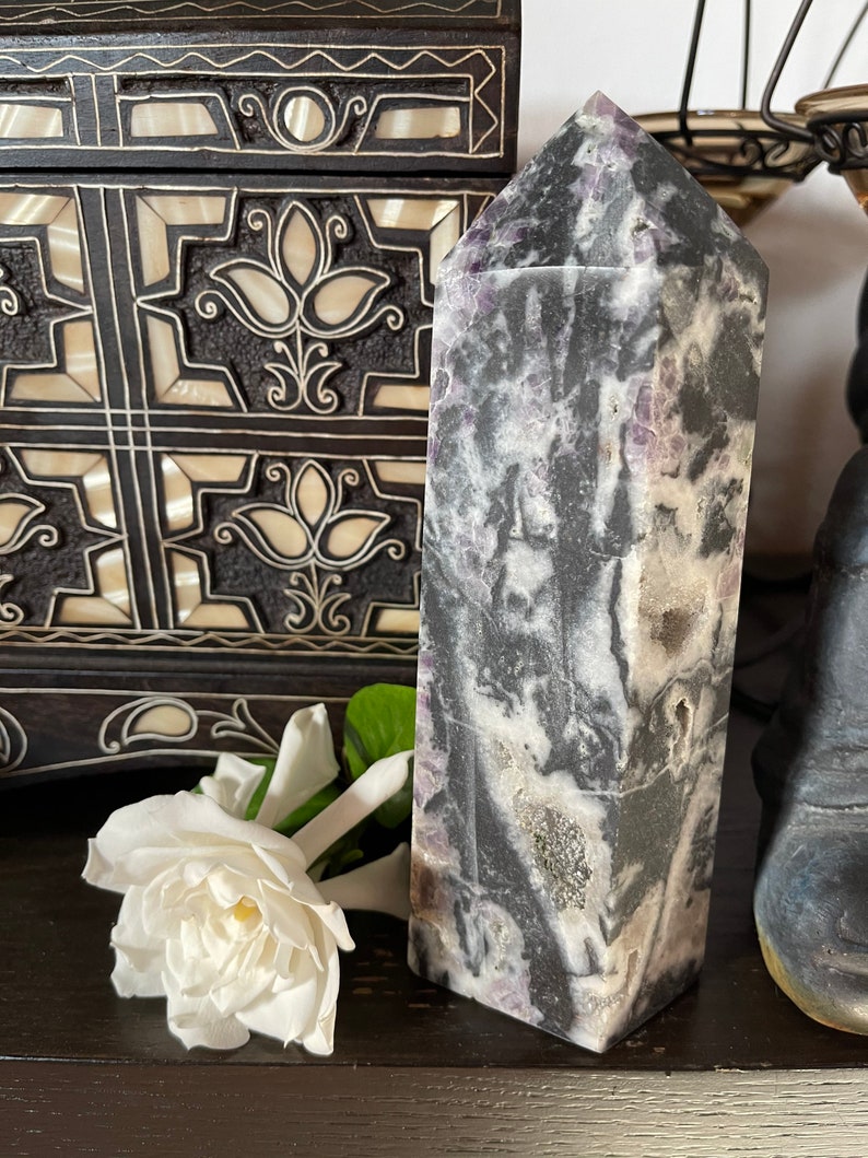 Extra Large Purple Fluorite Quartz Tower, Druzy Quartz Tower, Crystal Magic