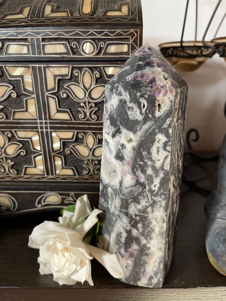 Extra Large Purple Fluorite Quartz Tower, Druzy Quartz Tower, Crystal Magic
