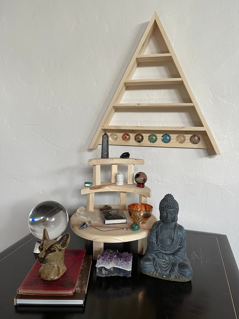 Triangle Shelf with Chakra Disks, Home Decor