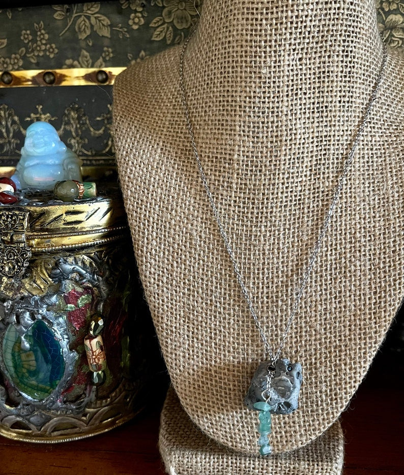 Heart Chakra Stone Hag Stone Necklace, Bodhi Jewelry