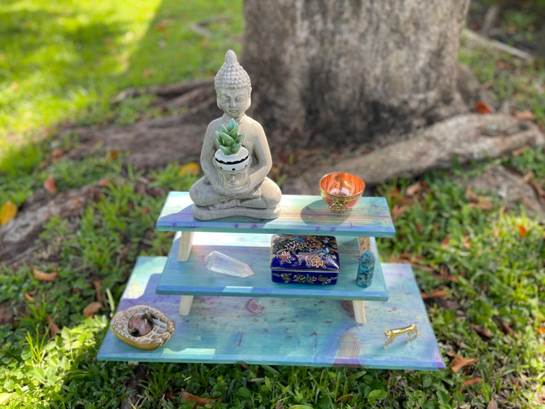 Gorgeous Galaxy Stain Stacking Meditation Table Set, Home Decor