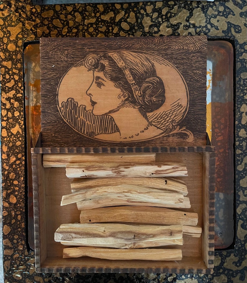 Vintage Art Nouveau Box with Santo Palo Sticks, Old World Vintage, Gift Sets