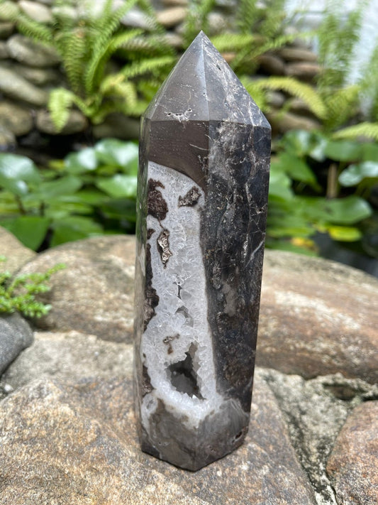 Spectacular Druzy White Sphalerite Tower, Druzy Window in Stone, Crystal Magic