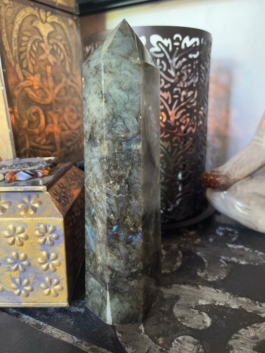 Gorgeous Flash Tall Labradorite Tower, Crystal Magic