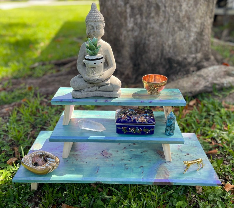 Gorgeous Galaxy Stain Stacking Meditation Table Set, Home Decor