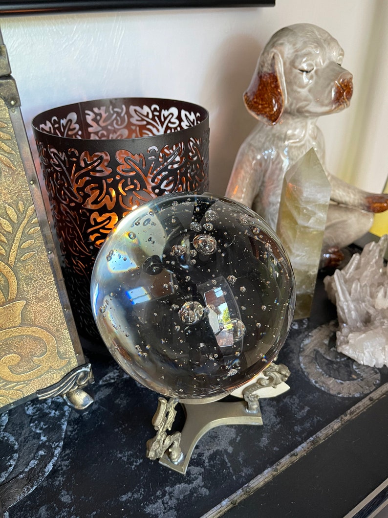 Spectacular Vintage Hand Blown Glass Ball with Ornate Base, Old World Vintage