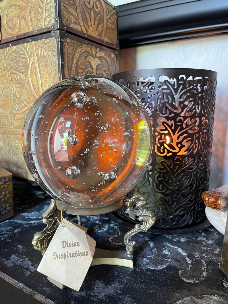 Spectacular Vintage Hand Blown Glass Ball with Ornate Base, Old World Vintage