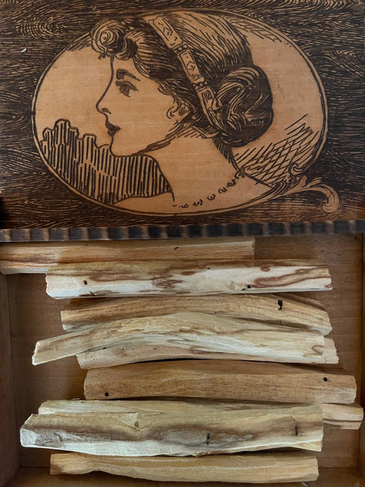 Vintage Art Nouveau Box with Santo Palo Sticks, Old World Vintage, Gift Sets