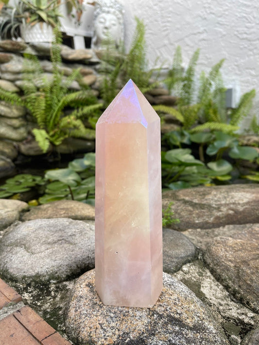 Beautiful Large Aura Rose Quartz Tower, 2.7 lbs, Crystal Magic