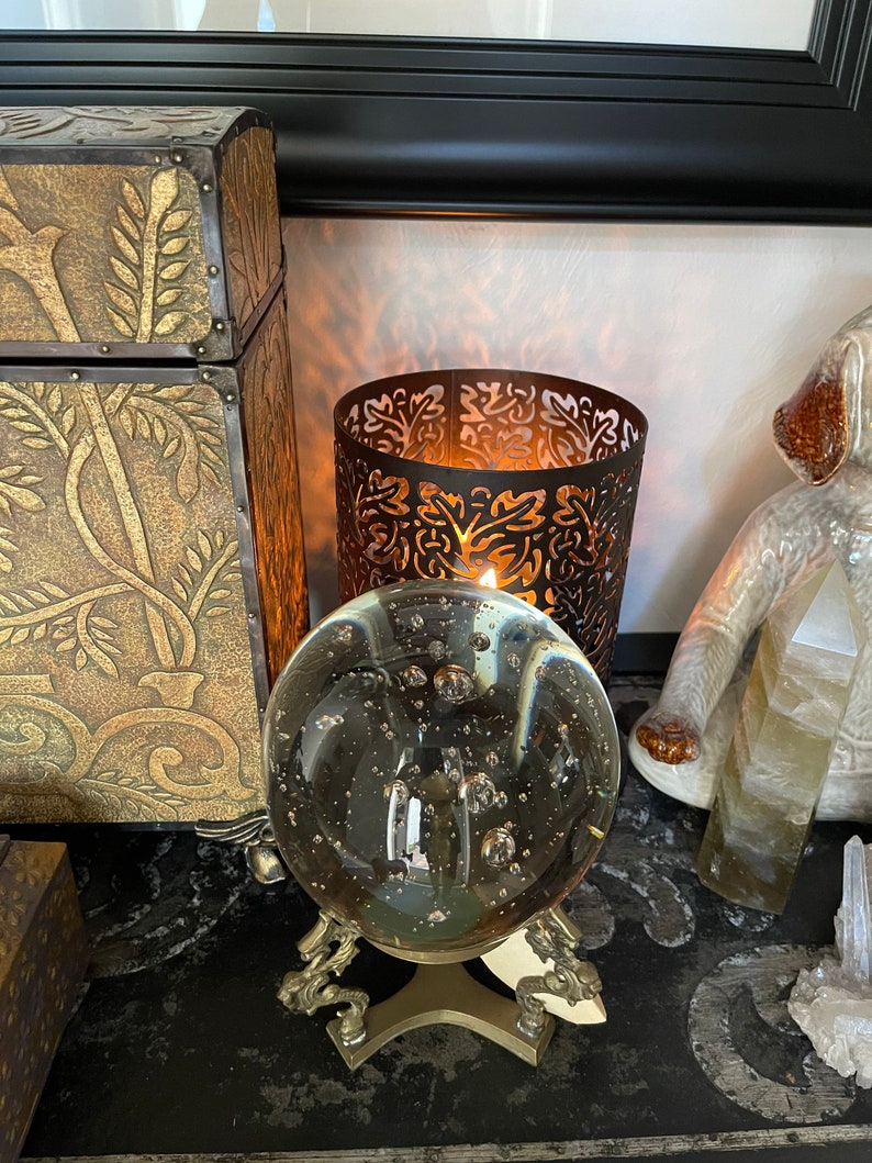 Spectacular Vintage Hand Blown Glass Ball with Ornate Base, Old World Vintage