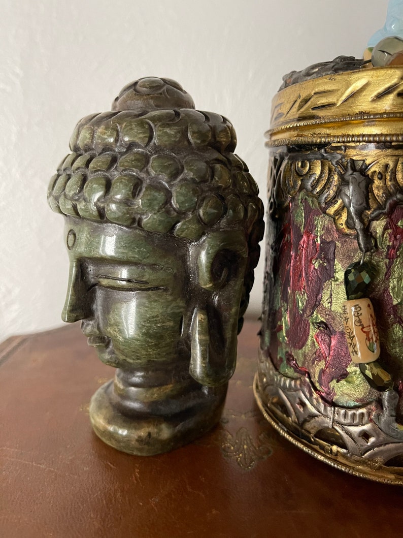 Fantastic Vintage Carved Jade Buddha Head, Crystal Magic