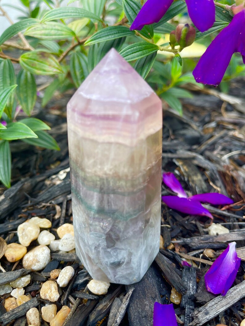 Rainbow Fluorite Tower, Soft Bands, Crystal Magic