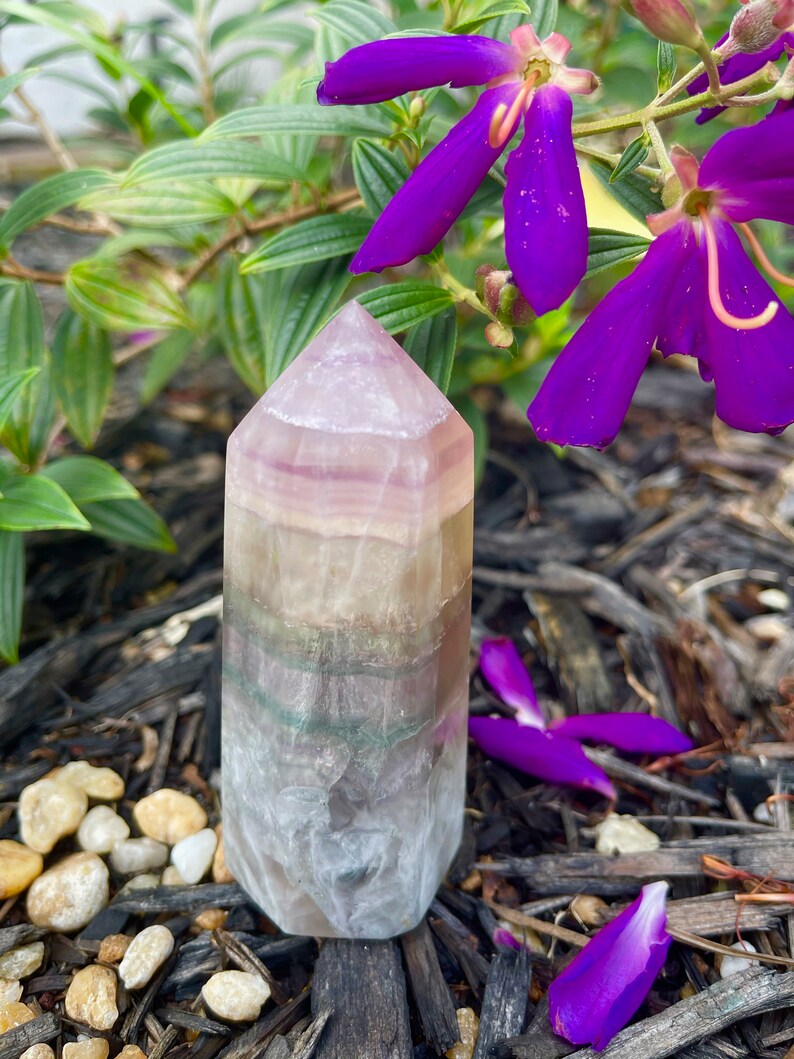 Rainbow Fluorite Tower, Soft Bands, Crystal Magic