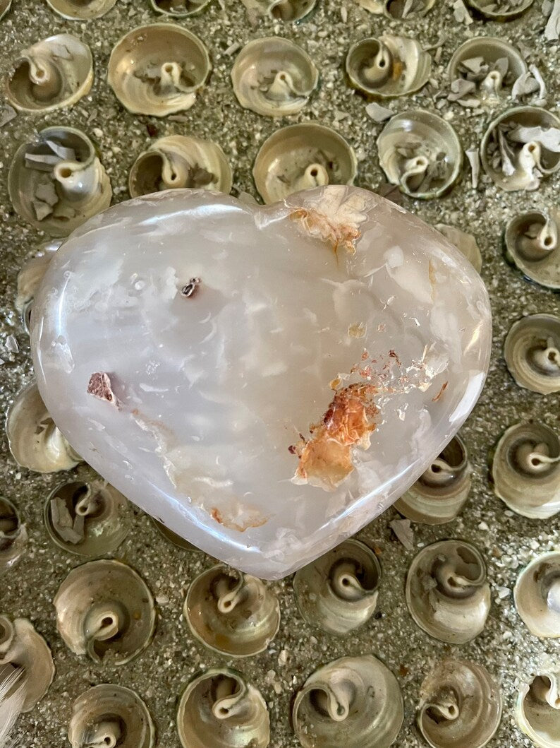 Large Agate Heart, 1.1 lbs, Cherry Blossom Agate, Crystal Magic