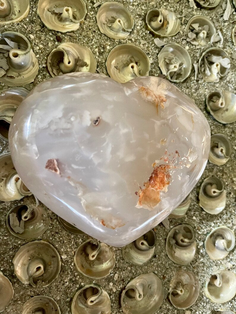 Large Agate Heart, 1.1 lbs, Cherry Blossom Agate, Crystal Magic