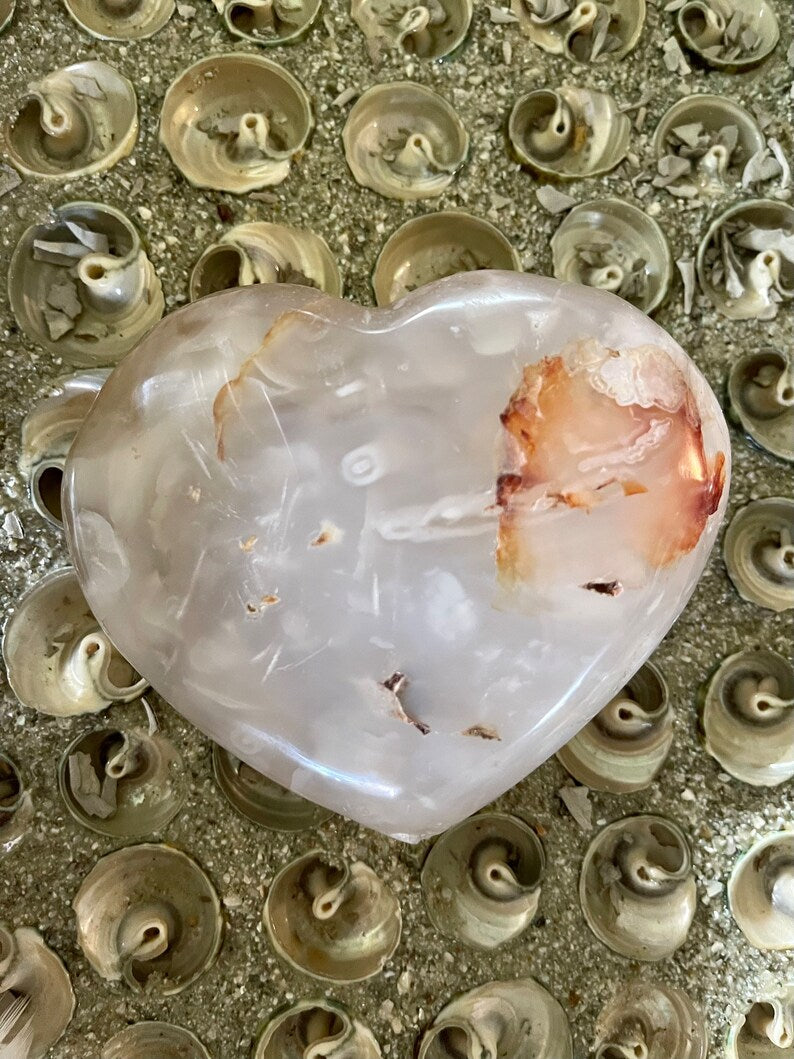 Large Agate Heart, 1.1 lbs, Cherry Blossom Agate, Crystal Magic