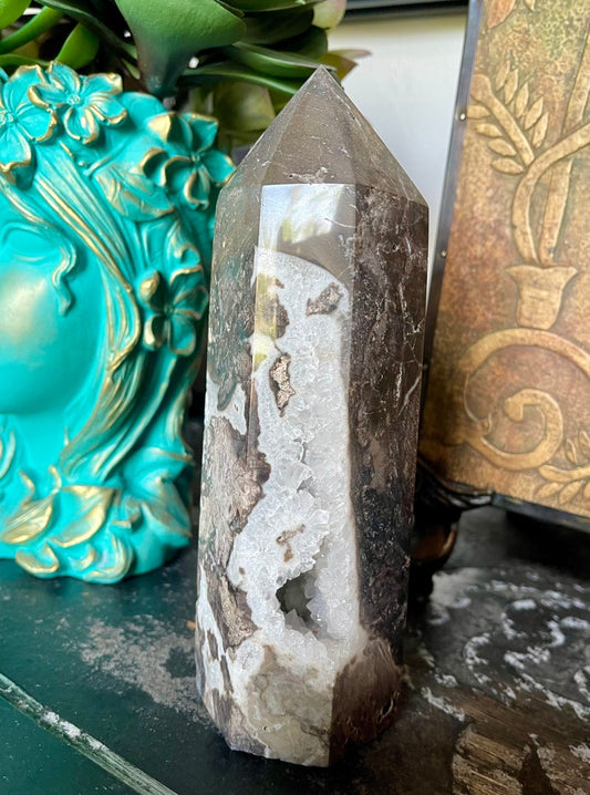 Spectacular Druzy White Sphalerite Tower, Crystal Magic