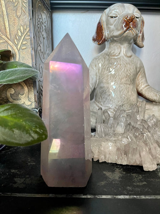 Love Energy Rose Aura Quartz Tower, Crystal Magic