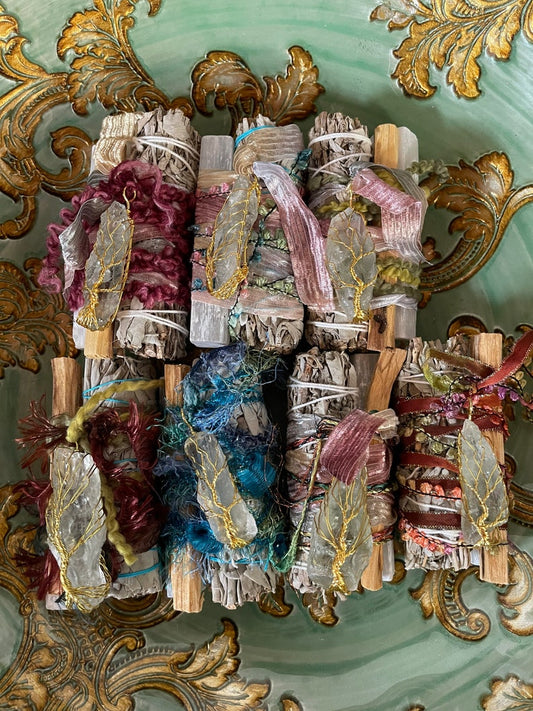 Prosperity and Abundance Bundle, Wire Wrapped Crystal Sage Bundle, Crystal Magic