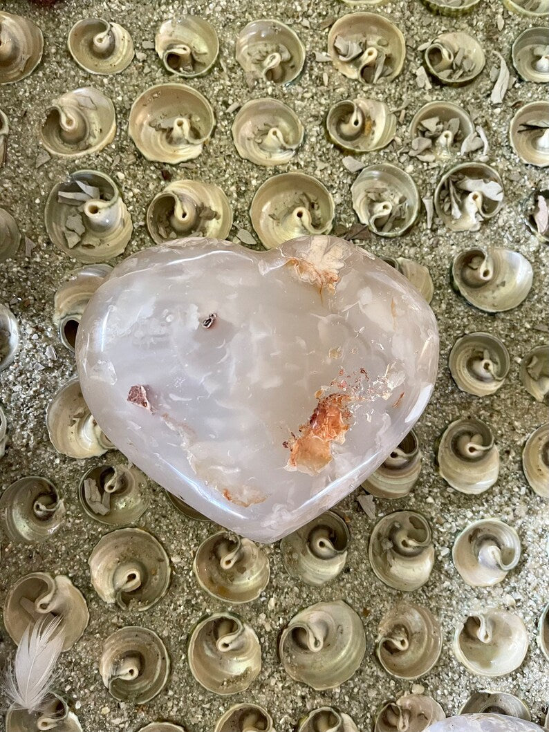 Large Agate Heart, 1.1 lbs, Cherry Blossom Agate, Crystal Magic