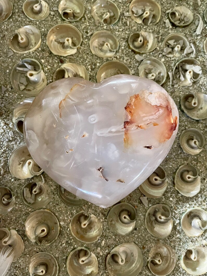Large Agate Heart, 1.1 lbs, Cherry Blossom Agate, Crystal Magic
