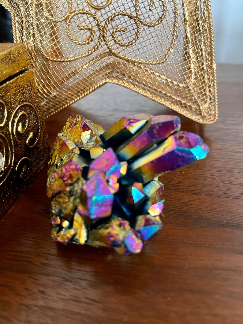 Gorgeous Rainbow Aqua Aura Quartz Crystal Cluster, Crystal Magic