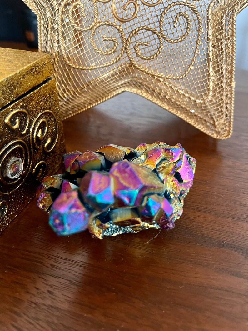 Gorgeous Rainbow Aqua Aura Quartz Crystal Cluster, Crystal Magic