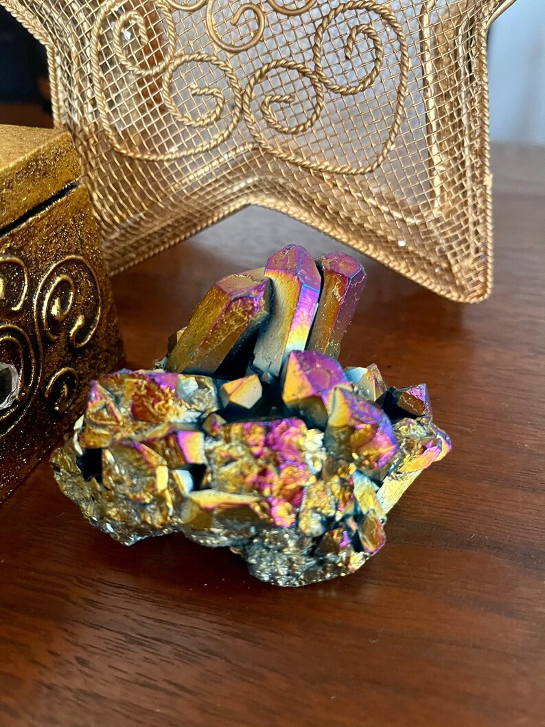 Gorgeous Rainbow Aqua Aura Quartz Crystal Cluster, Crystal Magic