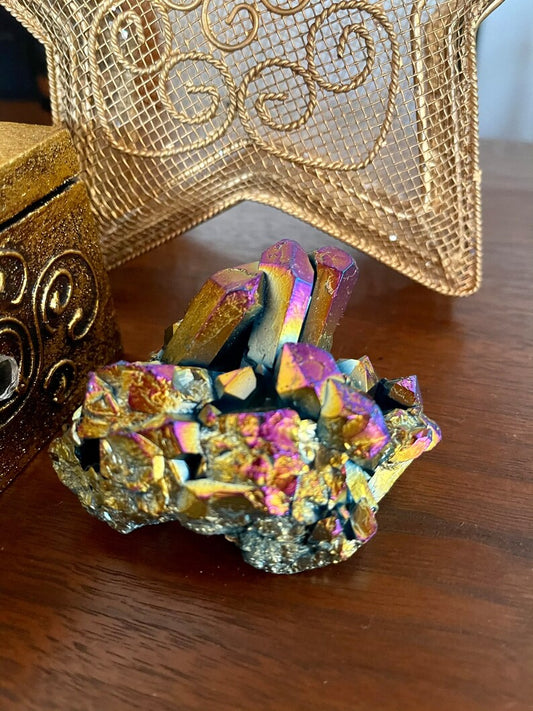 Gorgeous Rainbow Aqua Aura Quartz Crystal Cluster, Crystal Magic