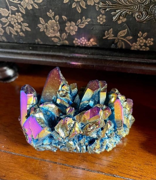Large Unique Rainbow Aqua Aura Quartz Crystal Cluster, Crystal Magic