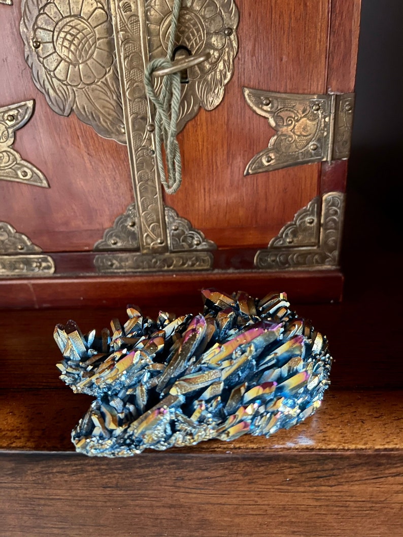 Unique Rainbow Aqua Aura Quartz Crystal Cluster, Crystal Magic
