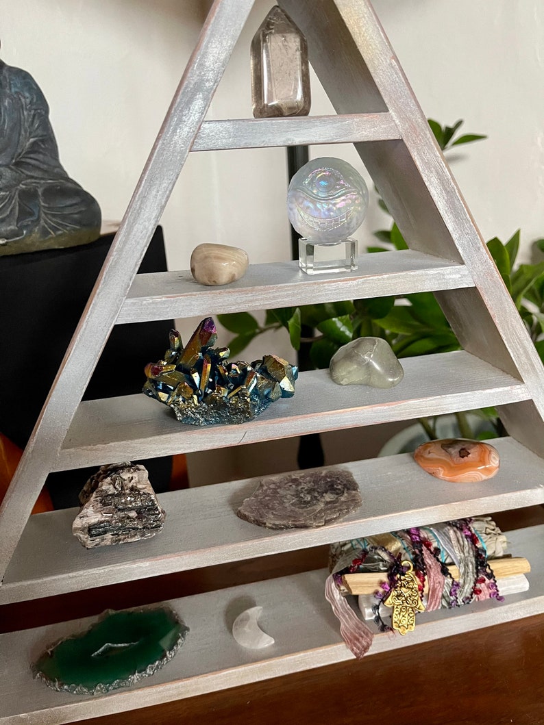 New Year Meditation Set, Crystal Display, Triangle Shelf