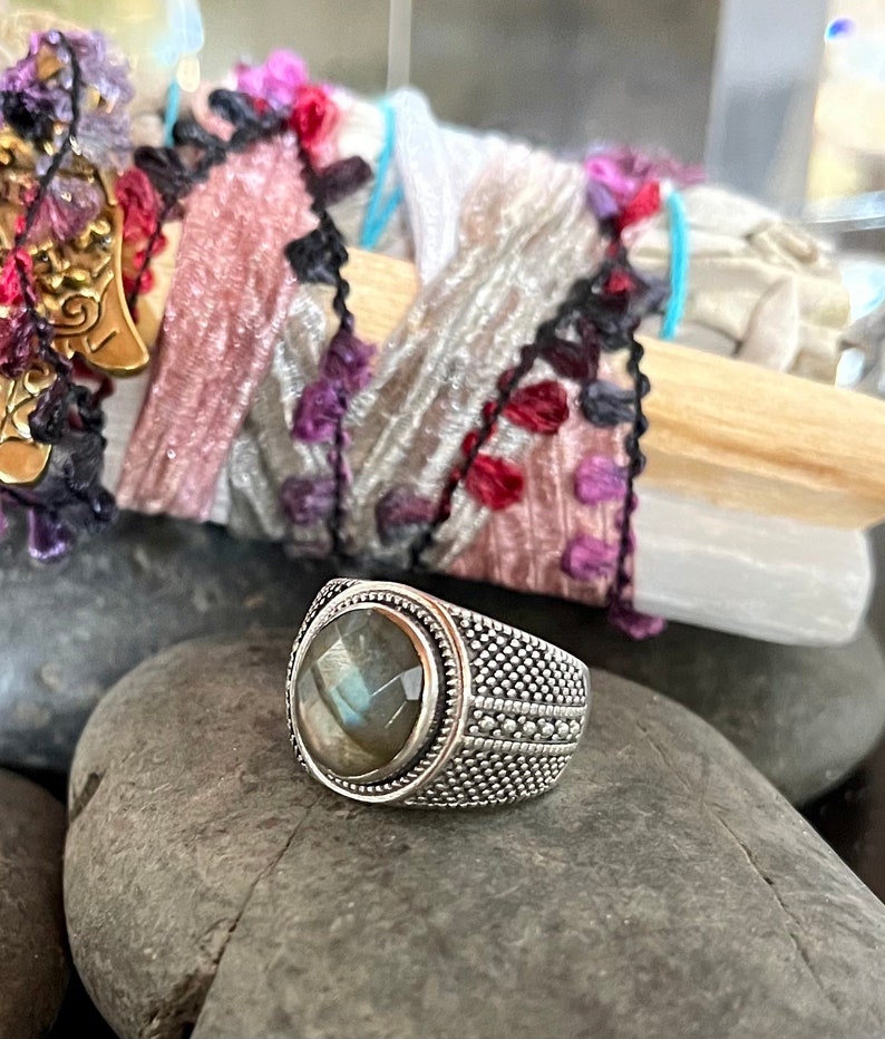 Beautiful Vintage Natural Labradorite Statement Ring, Bodhi Jewelry