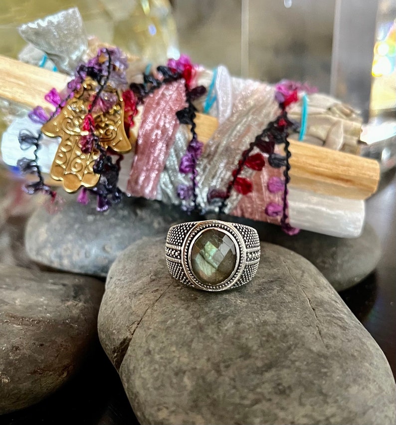 Beautiful Vintage Natural Labradorite Statement Ring, Bodhi Jewelry