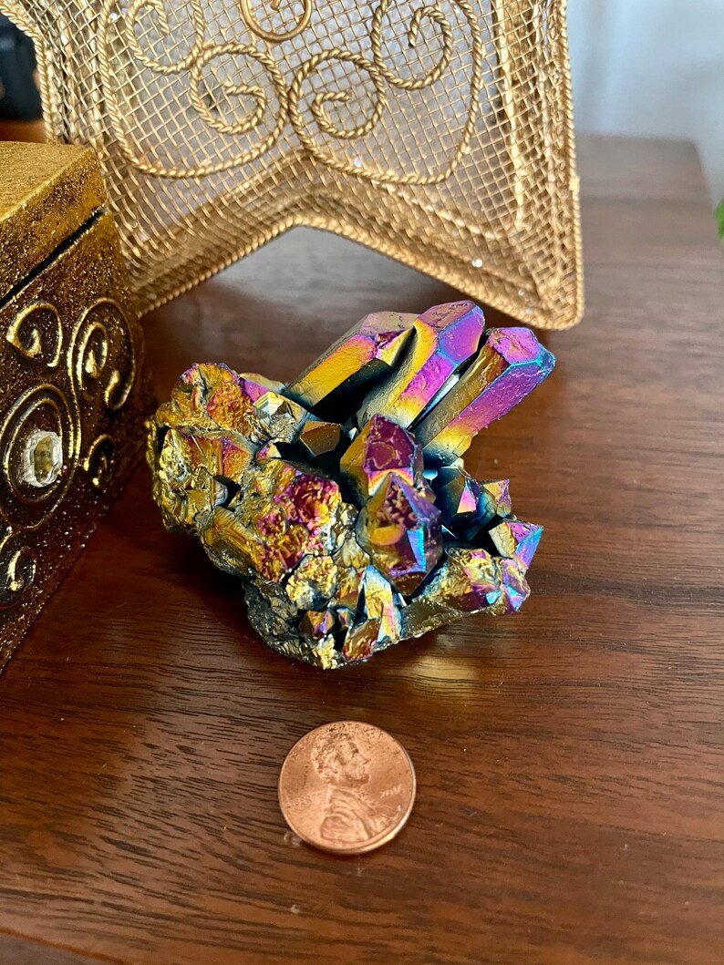 Gorgeous Rainbow Aqua Aura Quartz Crystal Cluster, Crystal Magic