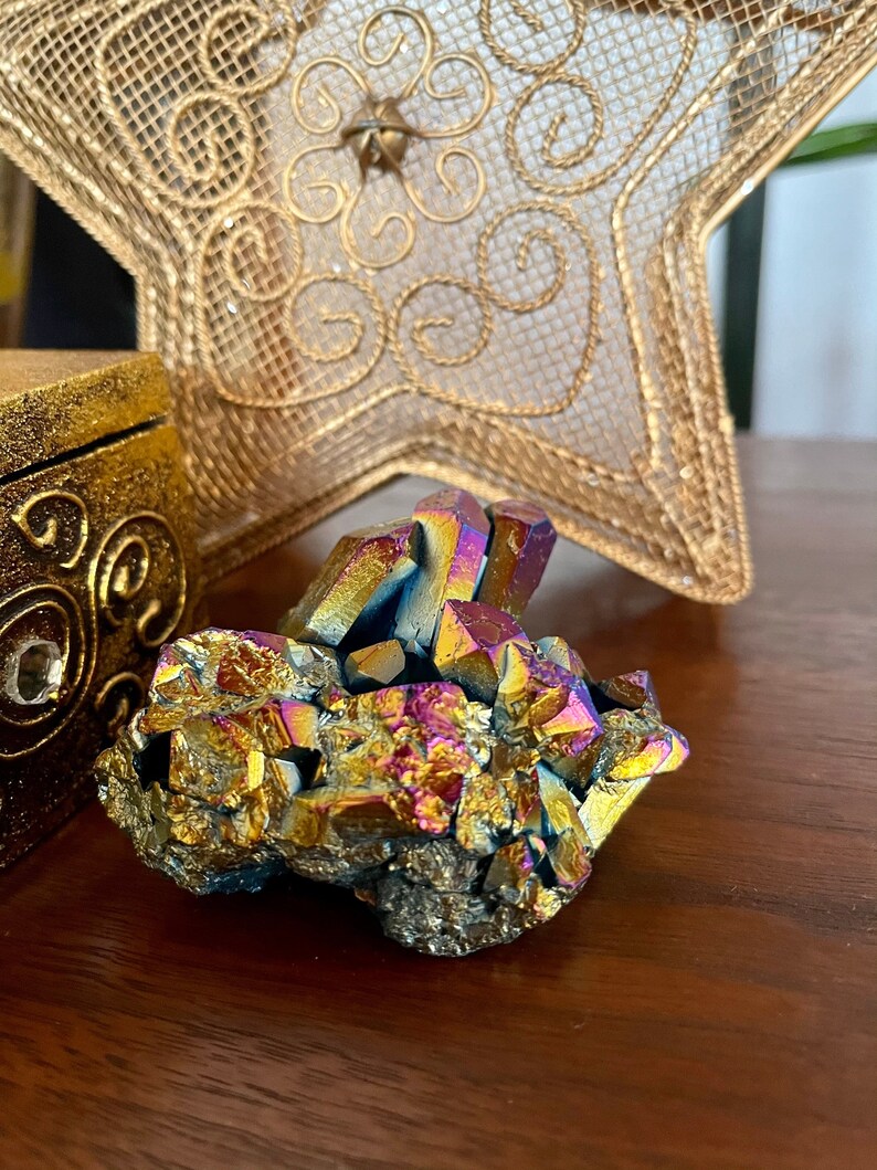 Gorgeous Rainbow Aqua Aura Quartz Crystal Cluster, Crystal Magic