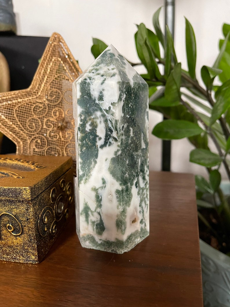 Druzy Moss Agate Tower, Crystal Magic