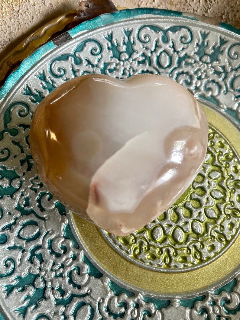 Large Puffy Agate Heart, Cherry Blossom Agate, Crystal Magic