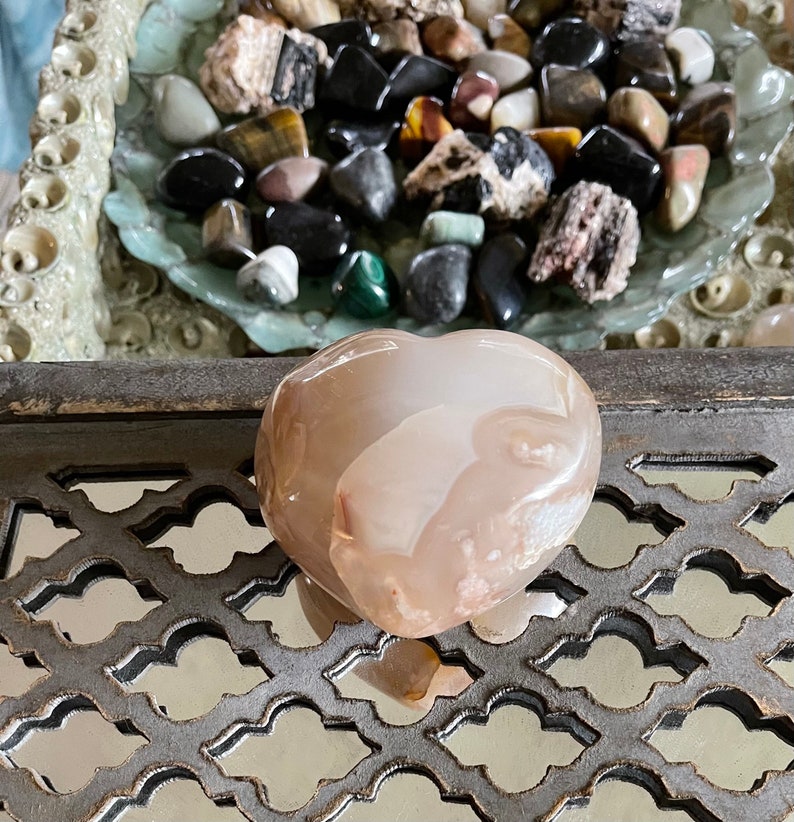 Large Puffy Agate Heart, Cherry Blossom Agate, Crystal Magic