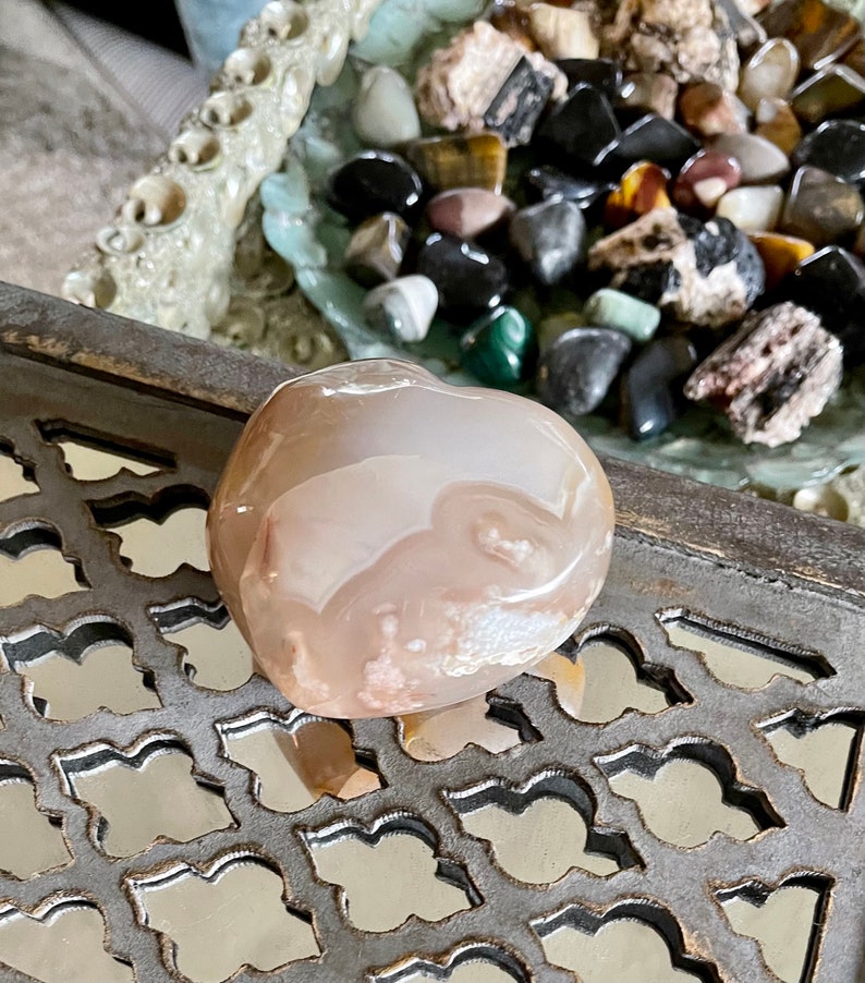 Large Puffy Agate Heart, Cherry Blossom Agate, Crystal Magic