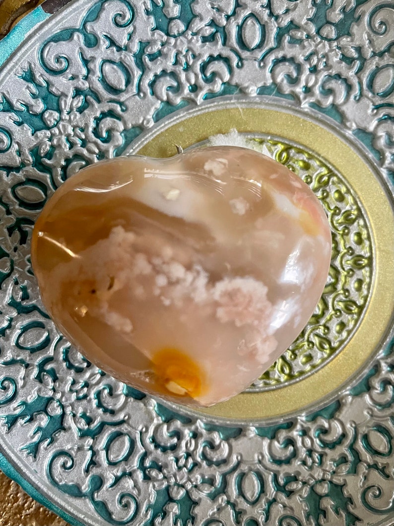 Large Puffy Agate Heart, Cherry Blossom Agate, Crystal Magic